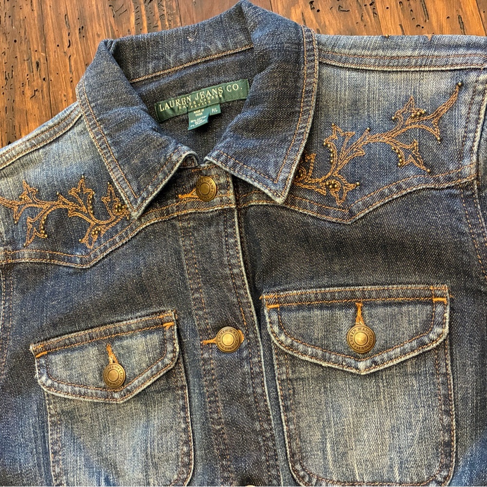 Ralph Lauren Upcycled Jacket Petite Large Denim Leopard Rare Coat - Picture 4 of 5